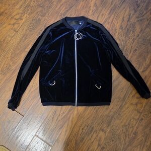 Lon Dunn+ Missguided Midnight Blue Velvet Bomber Jacket